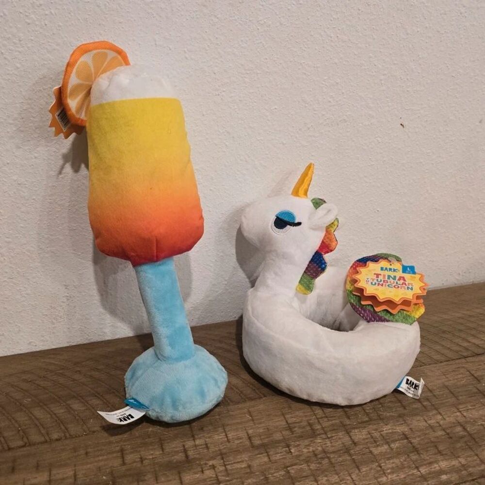 BARK Dog Toy Lot of 2 Tina Tubular Unicorn Funrise Refresher M-L Large NWT